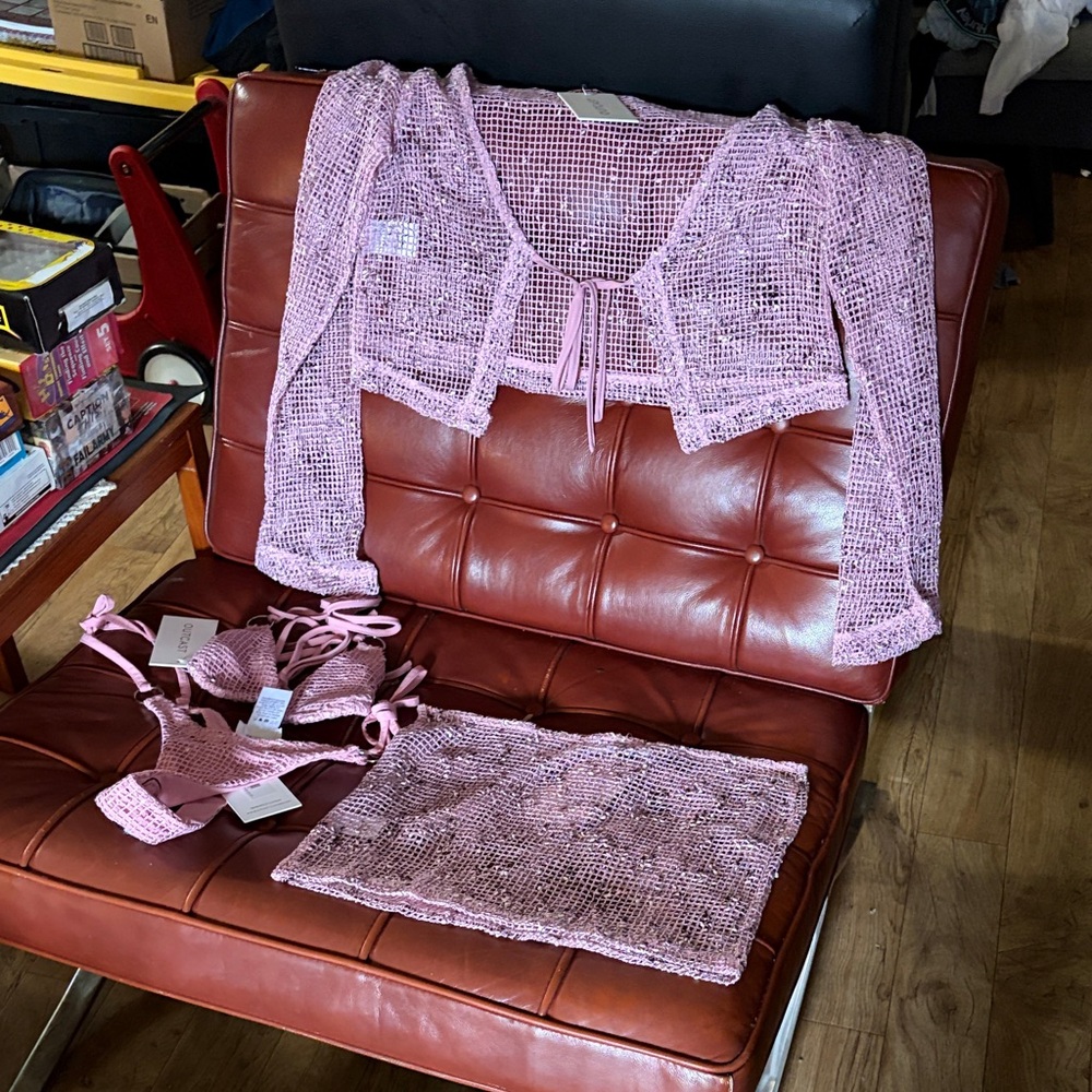 Chic Pink Crochet Bra Set
